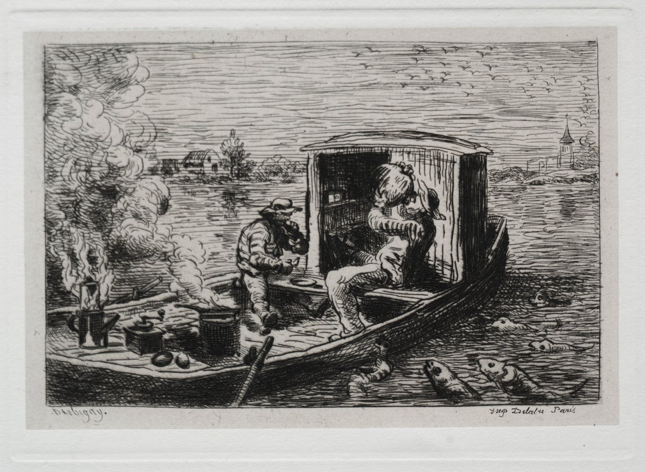Båtturen: Guzzling eller lunsj på båten, 1861. av Charles Francois Daubigny