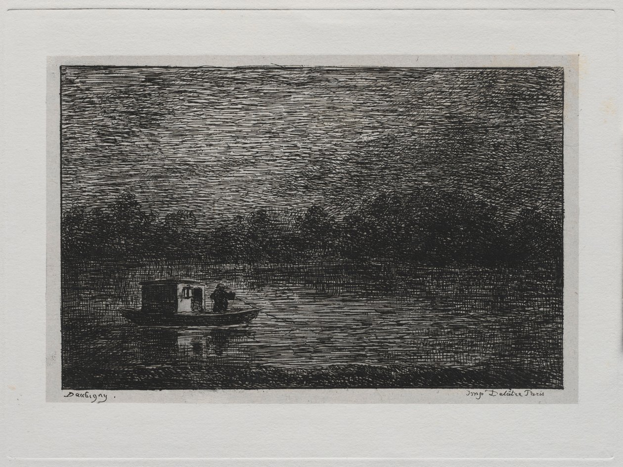 The Boat Trip: Night Voyage or Net Fishing andre versjon, 1861. av Charles Francois Daubigny