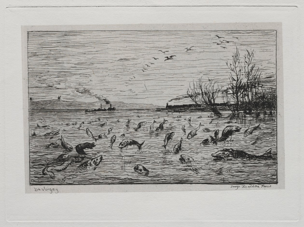 The Boat Trip: Joicing of the Fish at the Departure of the Cabin Boy The Fish, 1861. av Charles Francois Daubigny