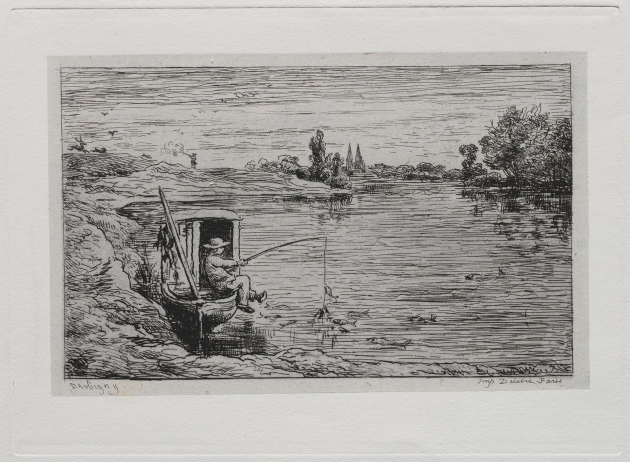Båtturen: The Cabin Boy Fishing (linefiske) av Charles Francois Daubigny