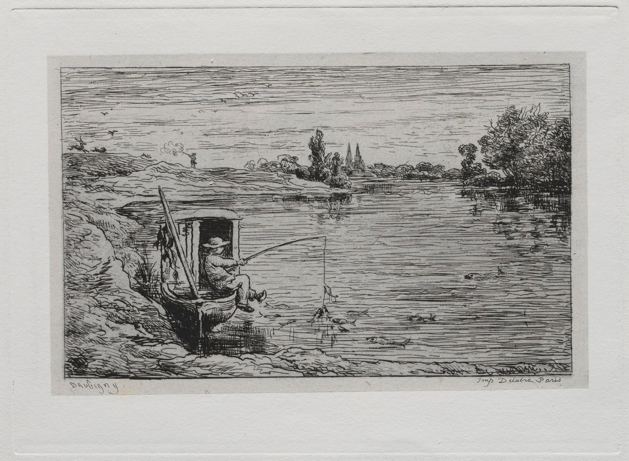 Båtturen: The Cabin Boy Fishing Line Fishing, 1861. av Charles Francois Daubigny
