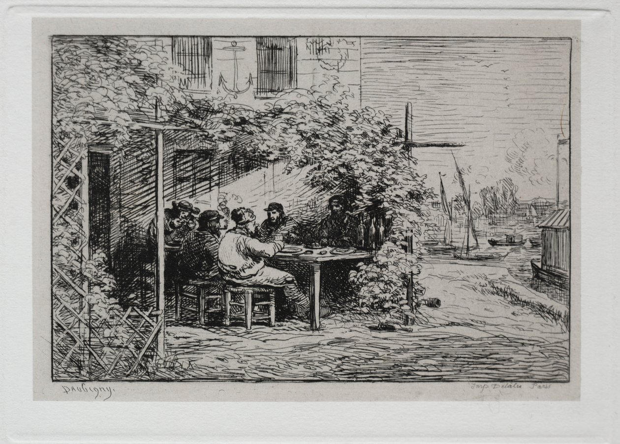 Båtturen: Lunsjen før du går ombord i Asnières, 1861. av Charles Francois Daubigny