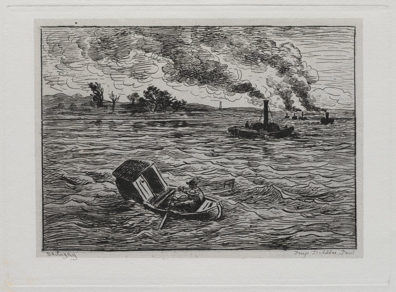 Båtturen: Dampbåtene eller se opp for dampskipene av Charles Francois Daubigny