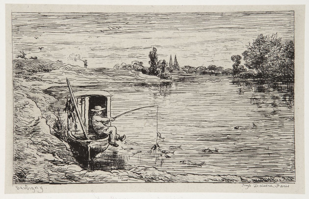 Lugargutten som fisker av Charles Francois Daubigny