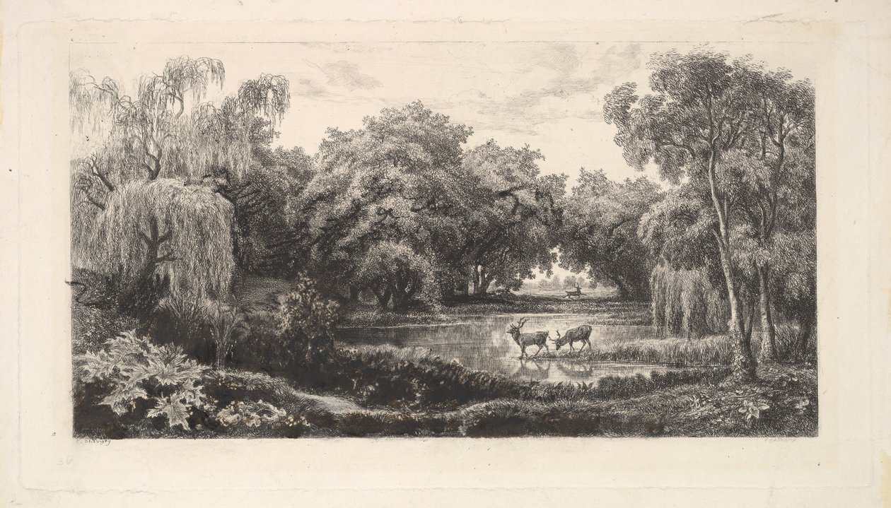 Hjortedammen, 1837-78. av Charles Francois Daubigny