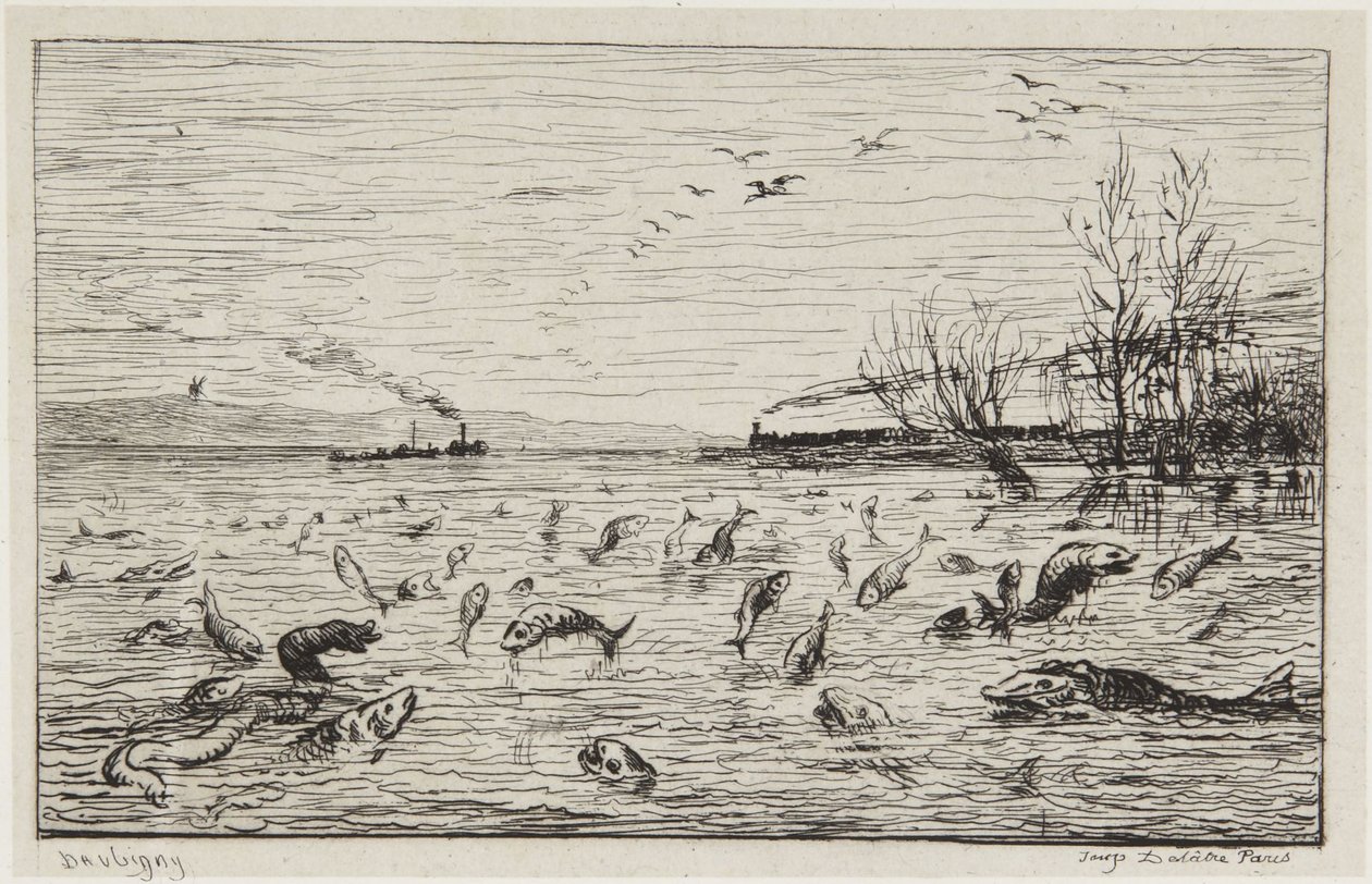 Fiskene gleder seg over kahyttguttens avreise av Charles Francois Daubigny