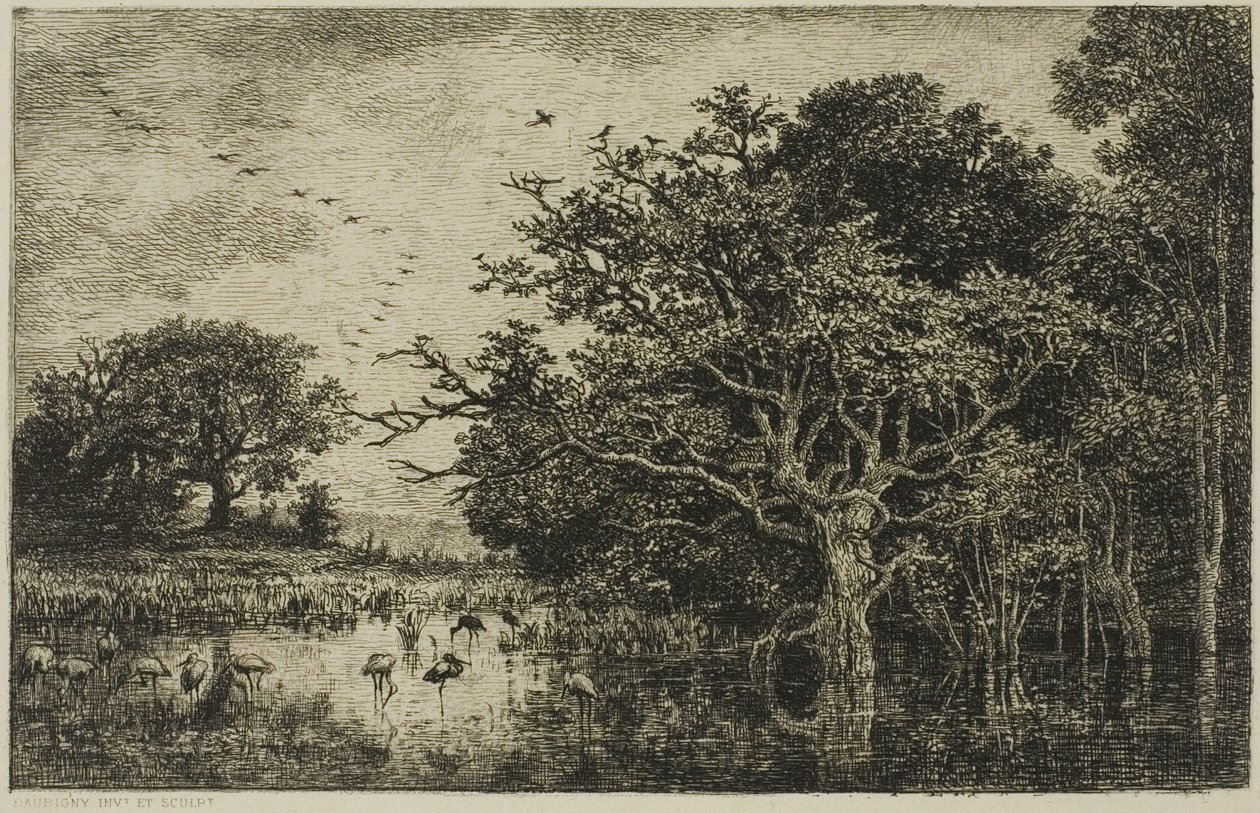 Myra med storker av Charles Francois Daubigny