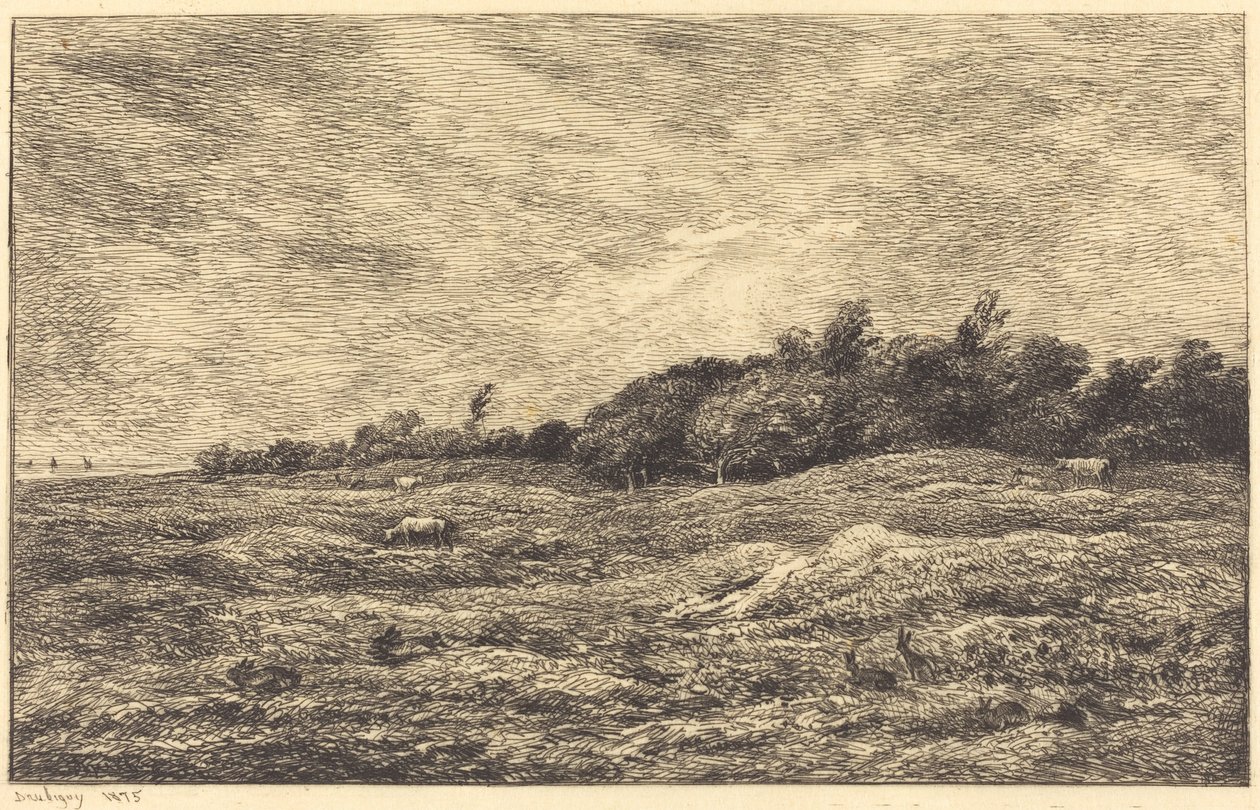 The Meadow at Grave, nær Villerville (Le Pre des Graves, a Villerville) av Charles Francois Daubigny