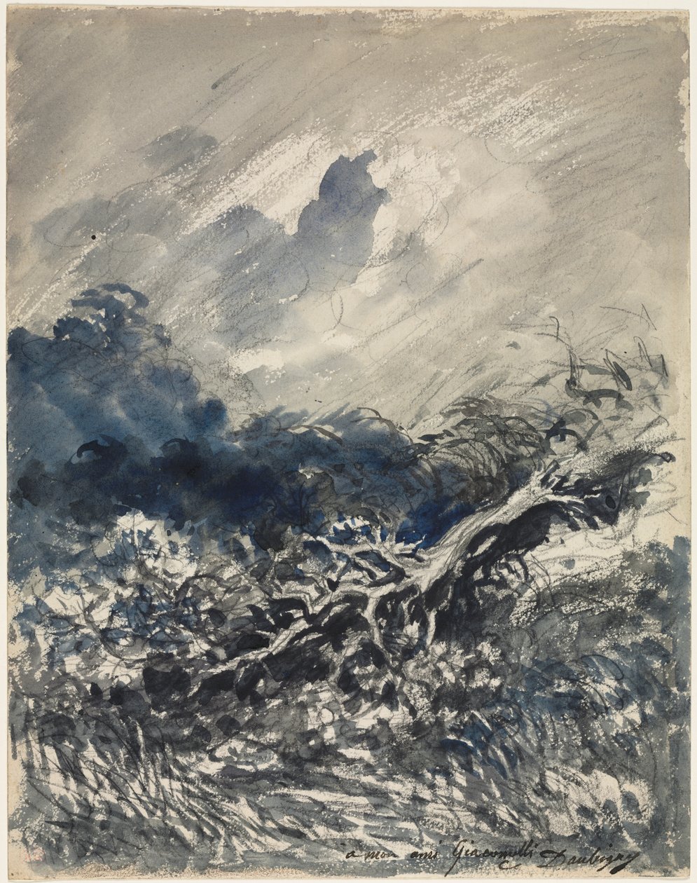 Eiketreet og sivet av Charles Francois Daubigny
