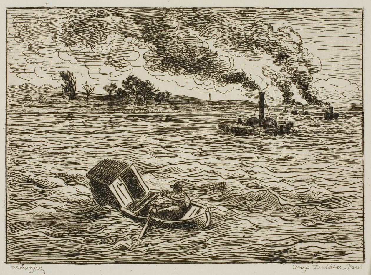 The Steamboats (Steamy Harbor) av Charles Francois Daubigny