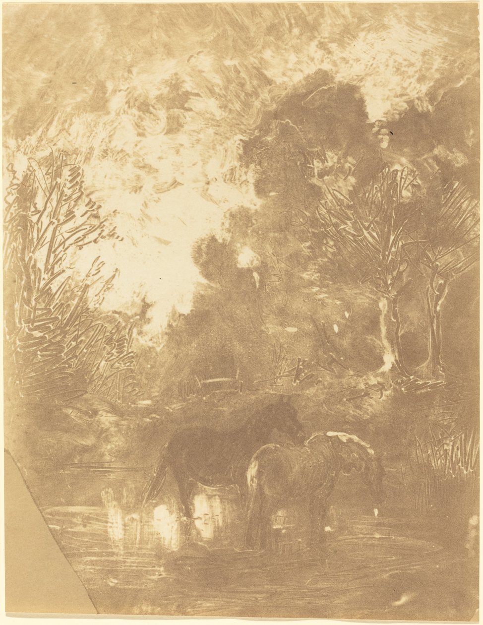 To hester på et vanningssted av Charles Francois Daubigny