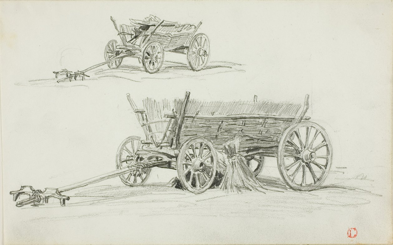 To skisser av en oksevogn av Charles Francois Daubigny