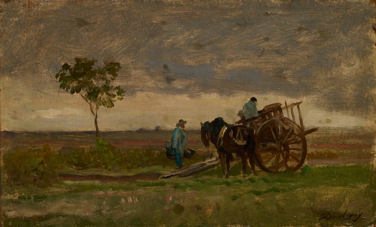 Enormt landskap med Farmers Chariot (olje på eik) av Charles Francois Daubigny