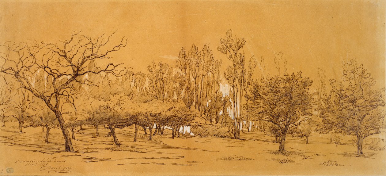 Utsikt over en frukthage ved Saint-Denis, midten av 1800-tallet av Charles Francois Daubigny