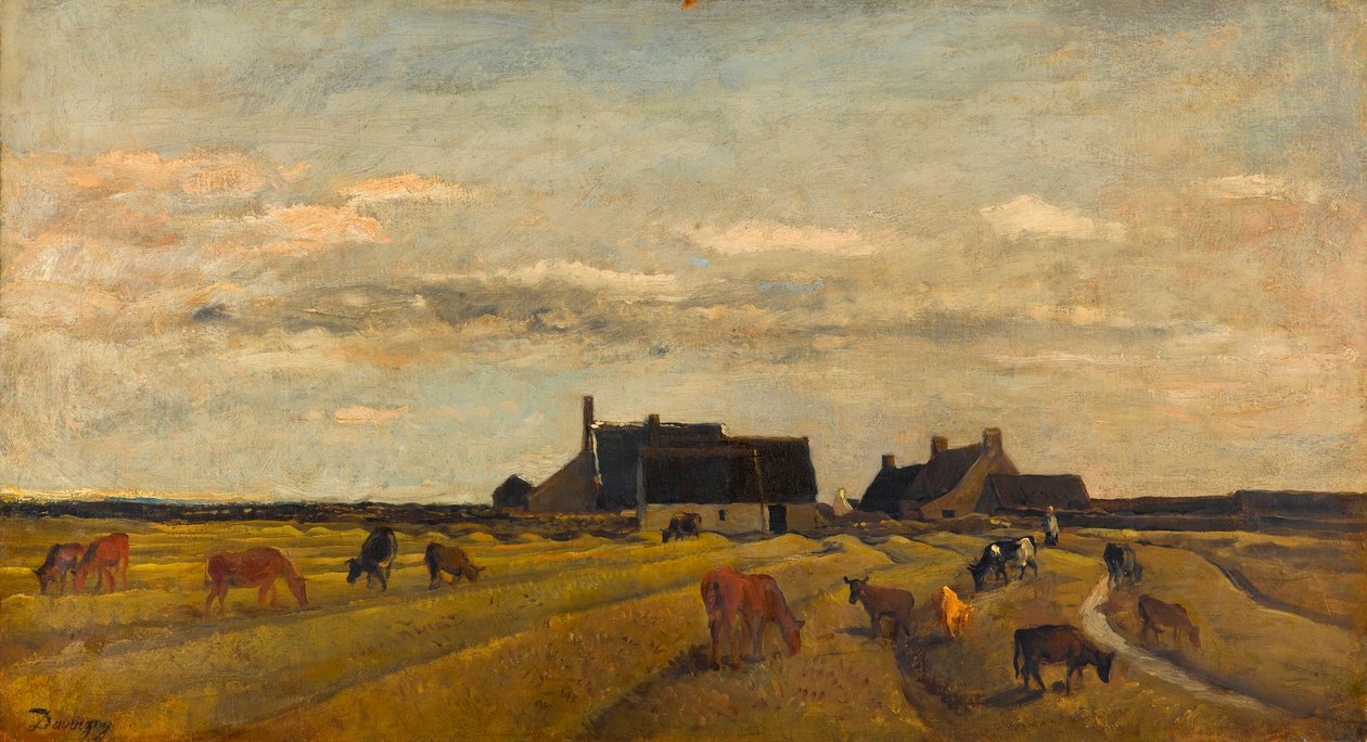 ""View of a Farm at Kerity in Brittany"" (Farm at Kerity, Bretagne) Maleri av Charles-Francois (Charles Francois) Daubigny (1817-1878) Dim 64x101 cm Olje på lerret Gemeentemuseum Den Haag av Charles Francois Daubigny