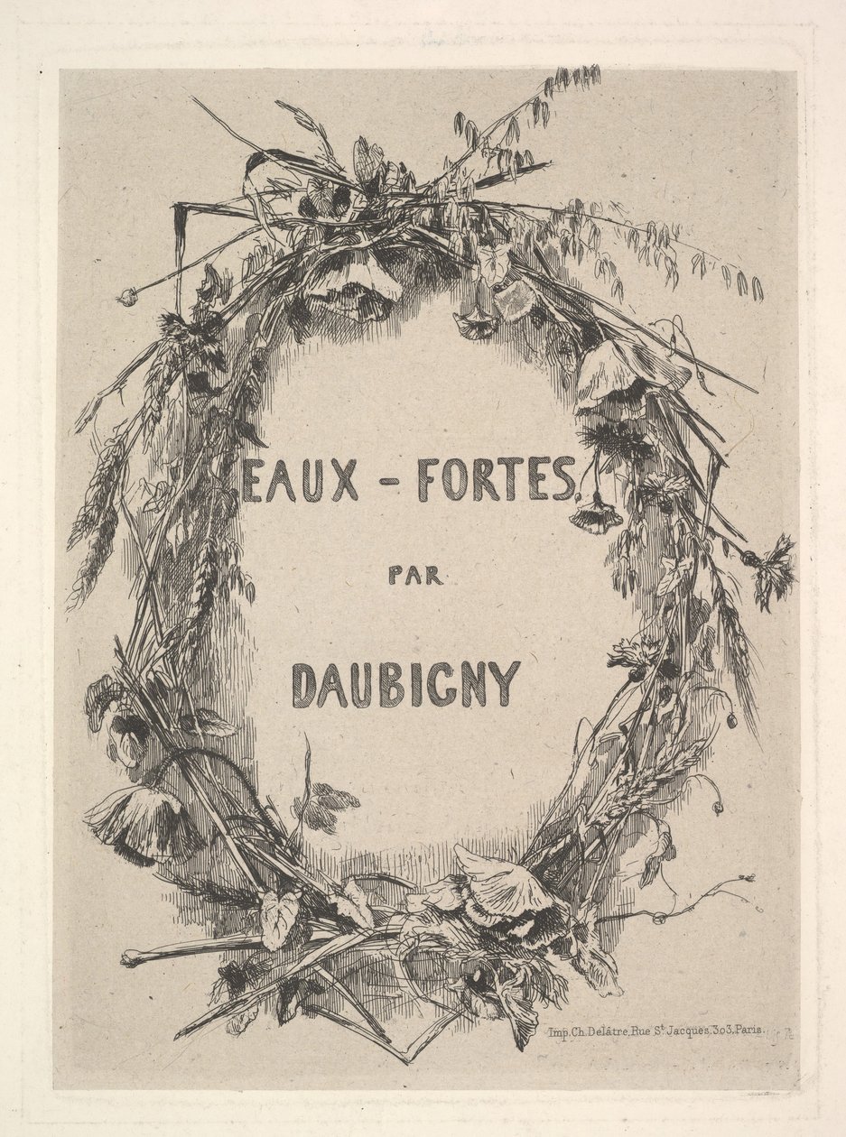 Wreath of Wildflowers, tittel for Eaux-Fortes par Daubigny, 1850. av Charles Francois Daubigny