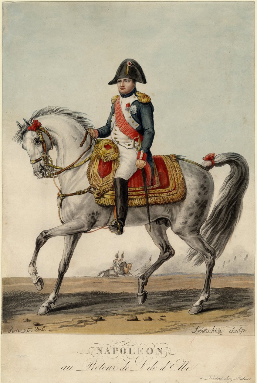Napoleon vender tilbake fra øya Elba - Levachez, Charles Francois Gabriel (aktiv 1760-1820) - 1815 - Litografi, akvarell - 38,3x25,3 - Privat samling av Charles Francois Gabriel Levachez