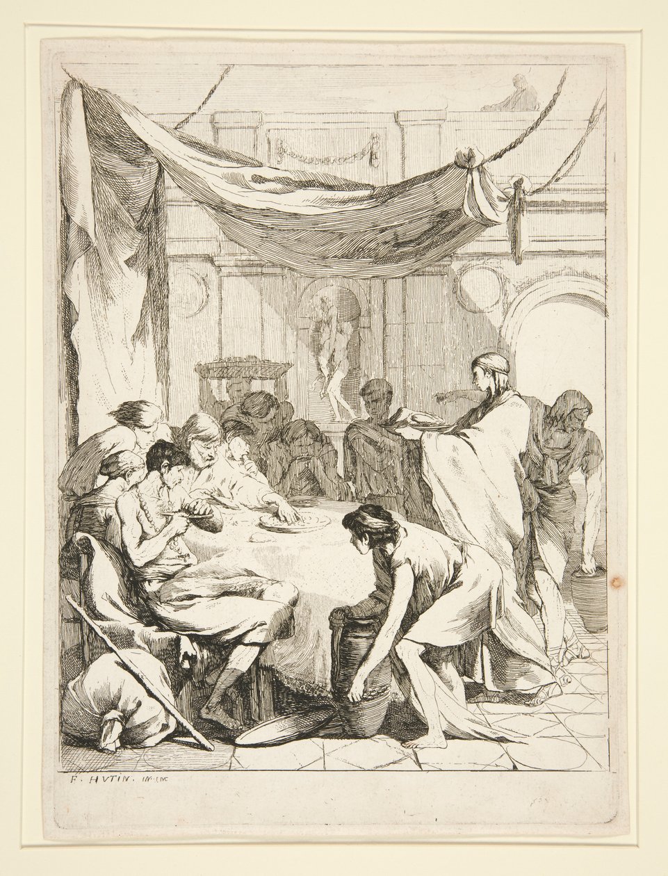 Feeding the Hungry, fra serien Sept Oeuvres de Misericorde av Charles Francois Hutin