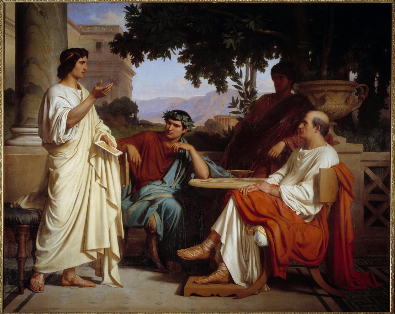 Virgil, Horace og Varius ved Mecene Maleri av Charles Francois Jalabert (1819-1901) 1846 Nimes, Museum of Fine Arts - Virgil, Horace og Varius hjemme hos Mecene. Maleri av Charles Francois Jalabert (1819-1901) 1846. Museum of Fine Arts, Nimes, Frankrike av Charles François Jalabert