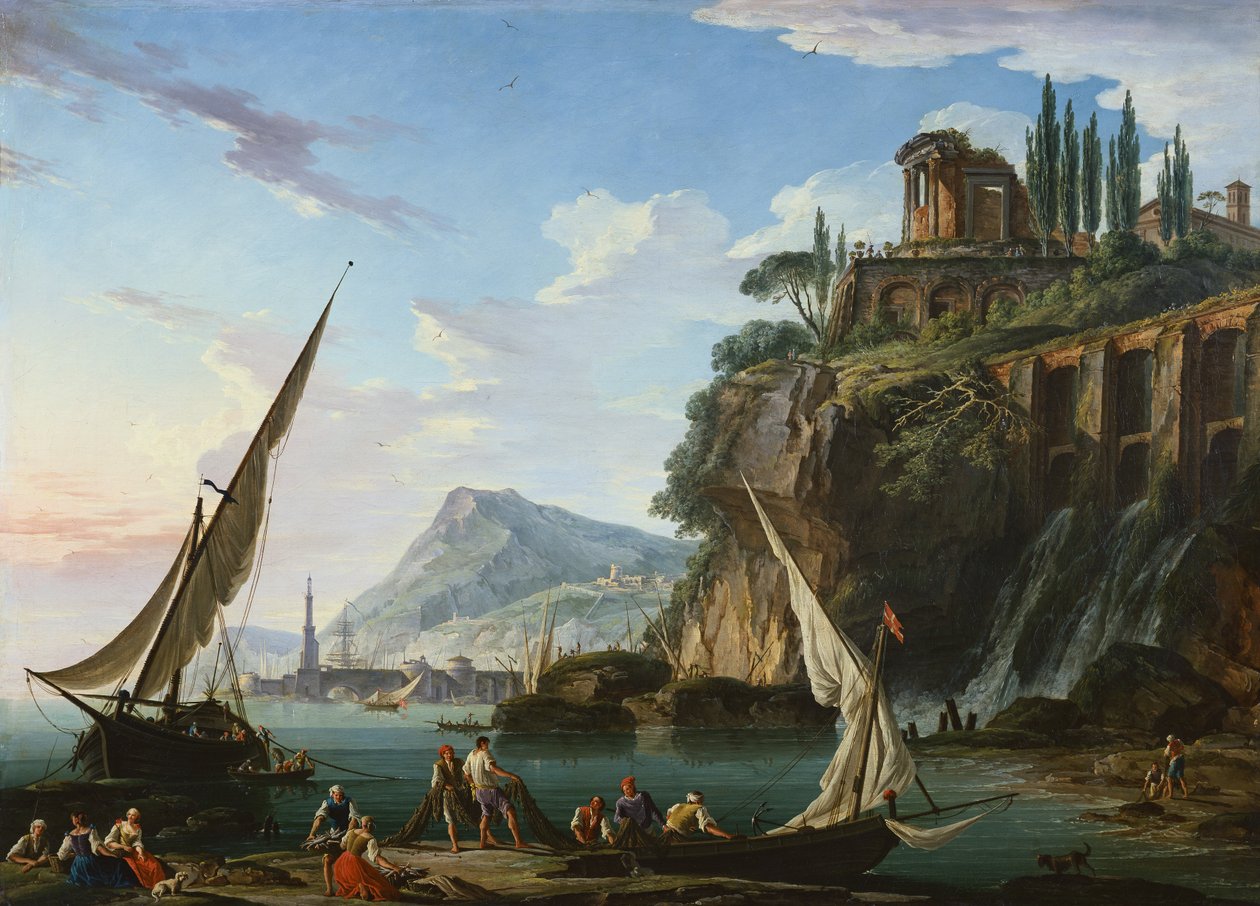 Kystscene med Sibylltemplet, Tivoli (maleri) av Charles Francois Lacroix de Marseille