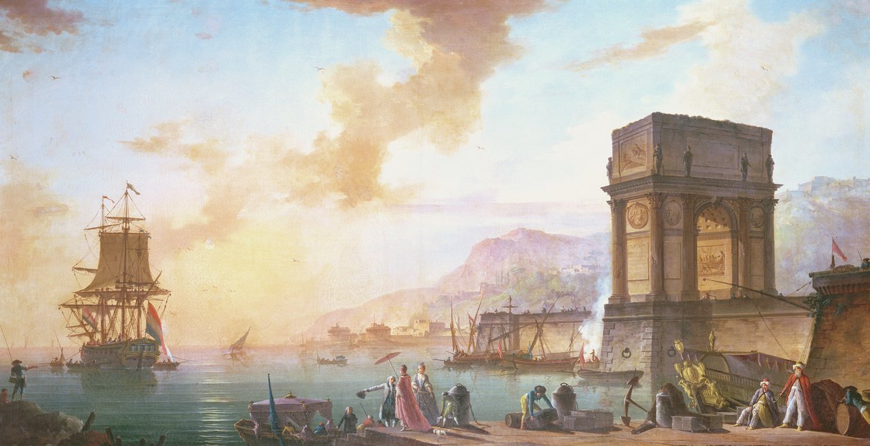 Morgen, en capriccio av en middelhavshavn av Charles Francois Lacroix de Marseille