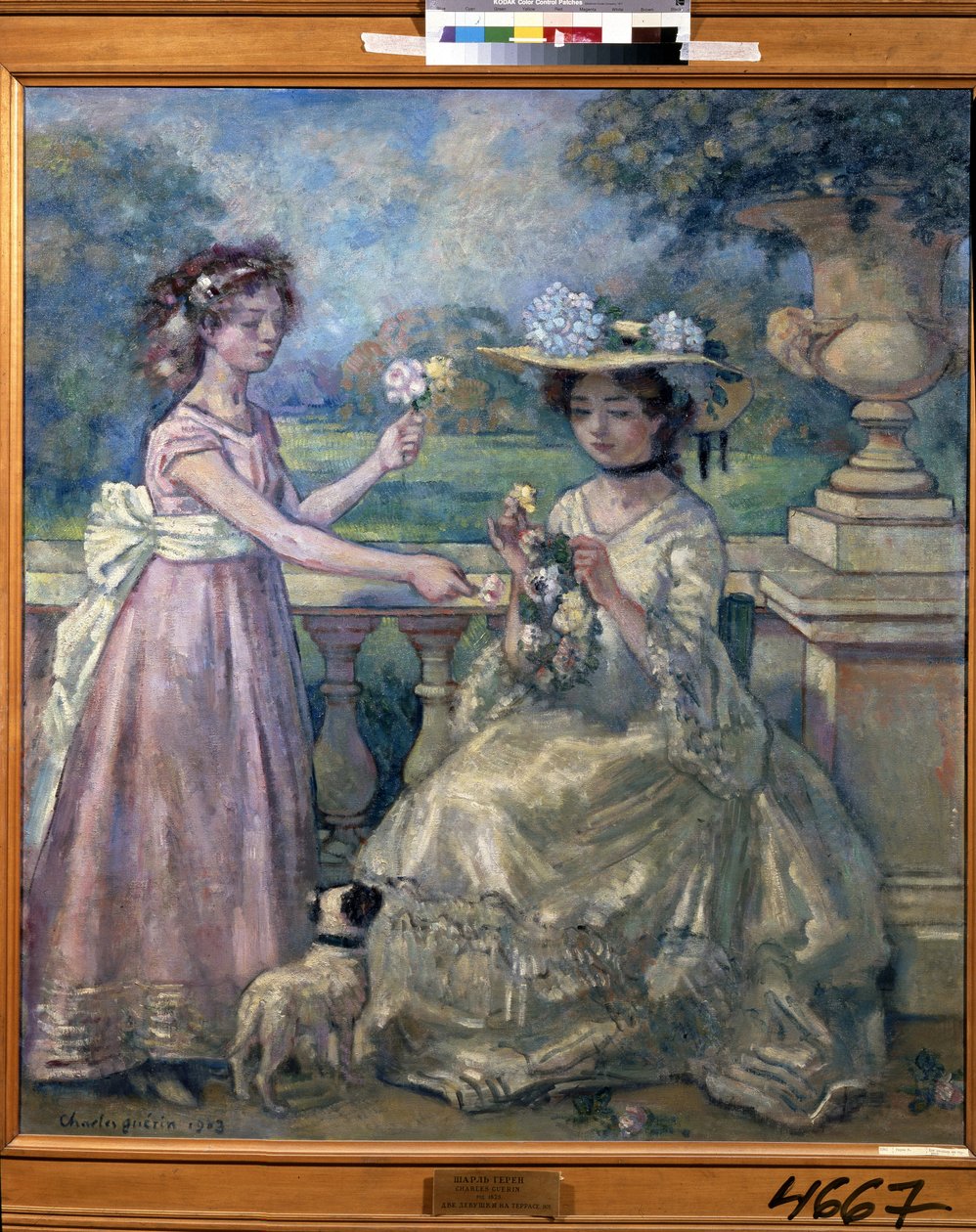 To jenter på en terrasse. Maleri av Charles Francois Prosper Guerin (1875-1939) av Charles Francois Prosper Guerin