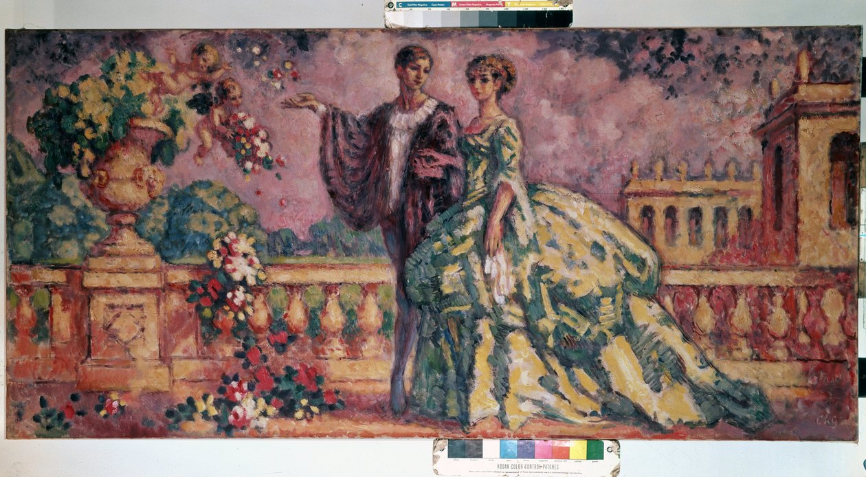 ""La promenade"" (vandringen) Galant scene som representerer et par (1800-tallet) som går i smuget til en park. Maleri av Charles Guerin (1875-1939) 1911 Mål 73,4x92,3 cm Hermitage Museum, Saint Petersburg (Saint-Petersburg) DR av Charles Francois Prosper Guerin