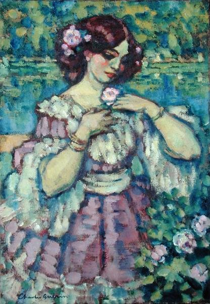 Dame med en rose av Charles Francois Prosper Guerin