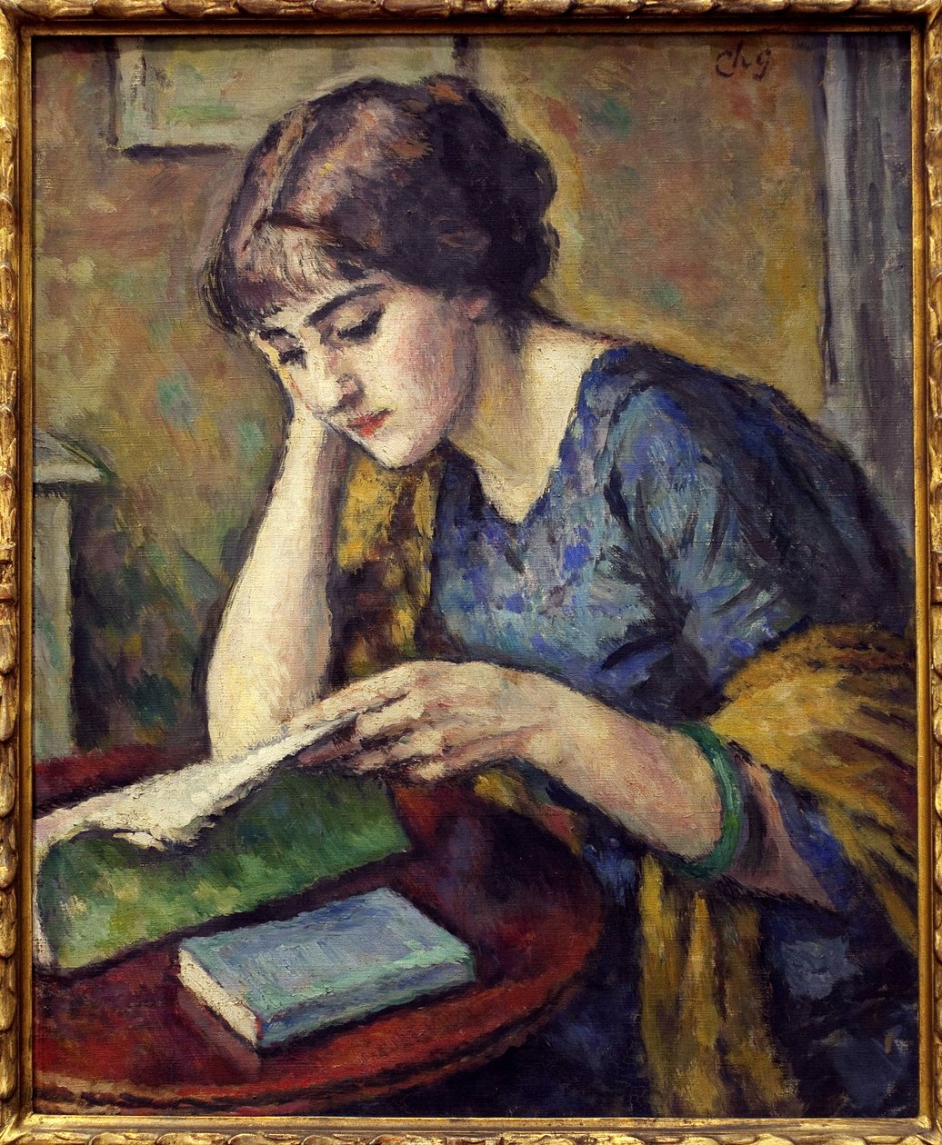 Lesning. Maleri av Charles Guerin (1875-1939), Olje på lerret av Charles Guerin