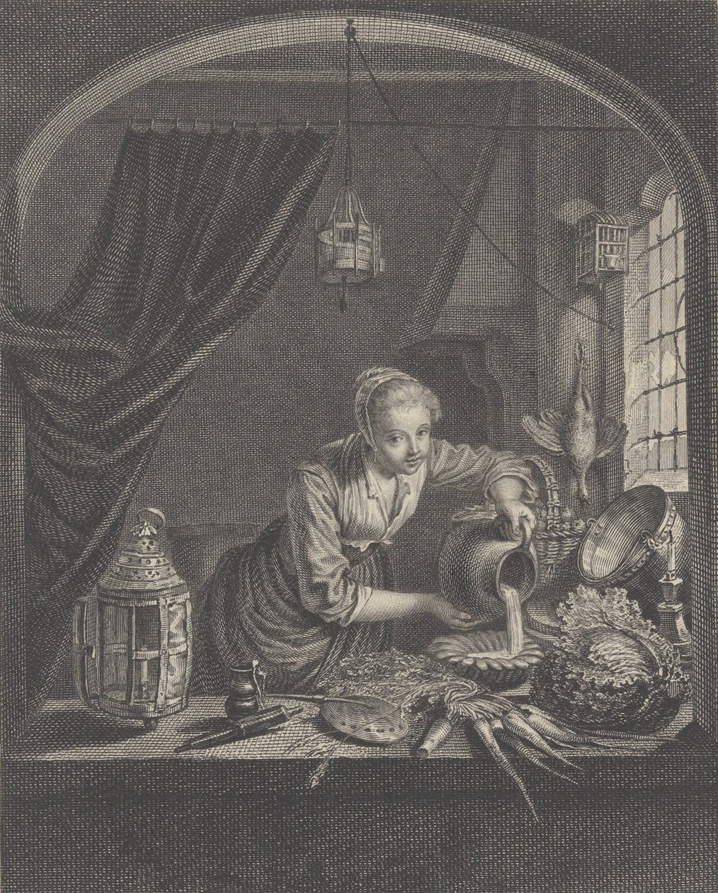 Milkmaid etter maleriet av G.Dou i kabinettet til Mr. Poullain, midten av 1600-tallet. av Charles François Adrien Macret