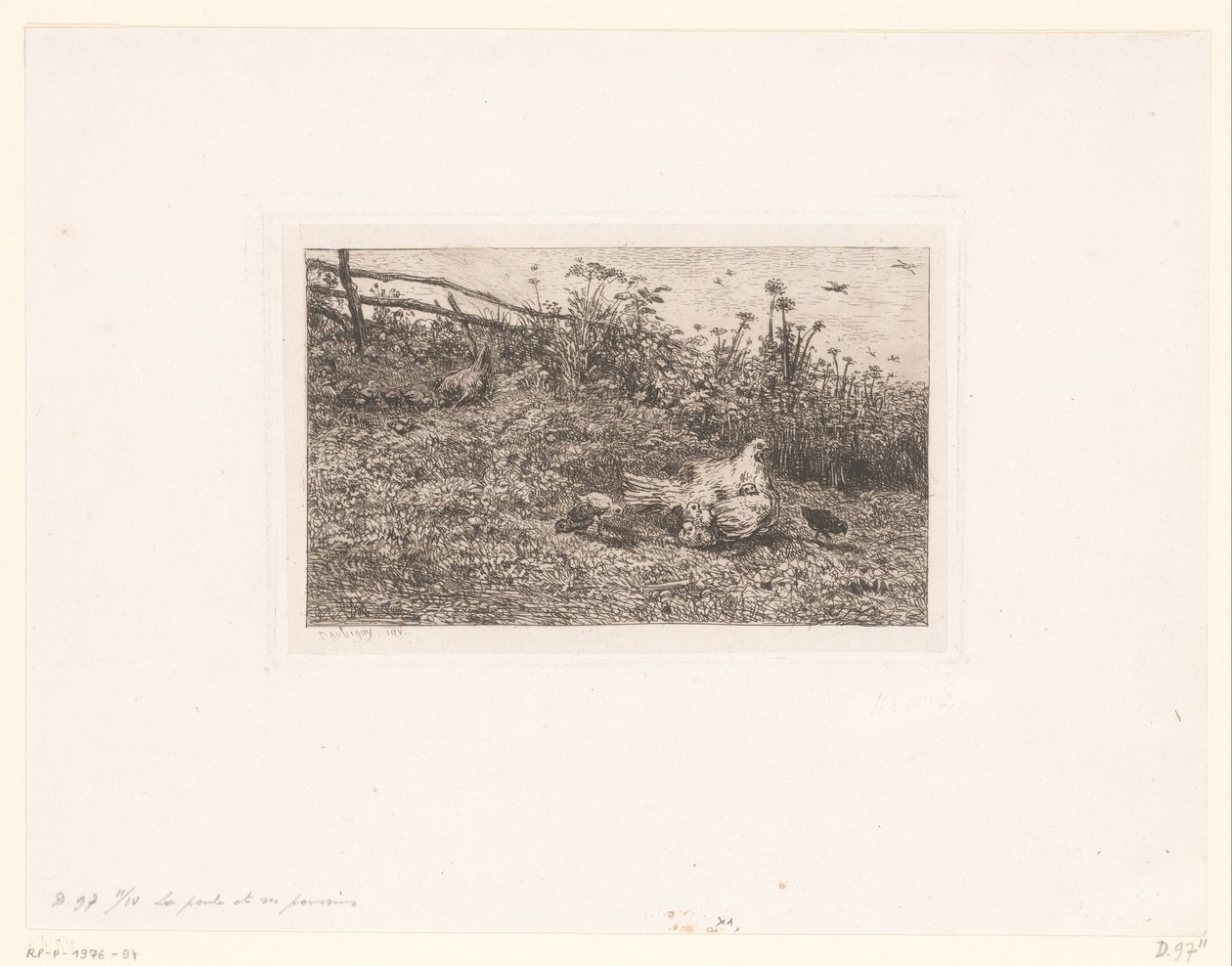 Kip setter kuikens Høna og ungene hennes av Charles François Daubigny (attributed to)