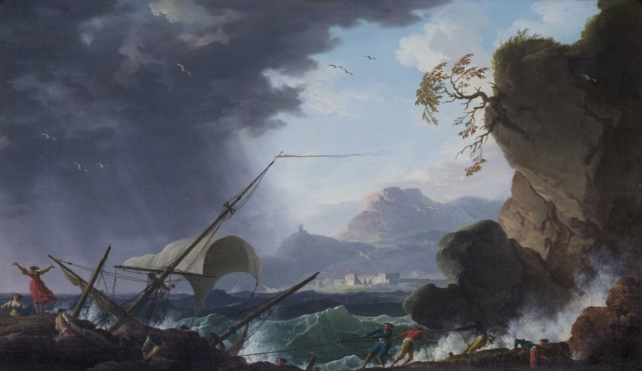 Et vrak på en steinete kyst av Charles François Grenier de Lacroix