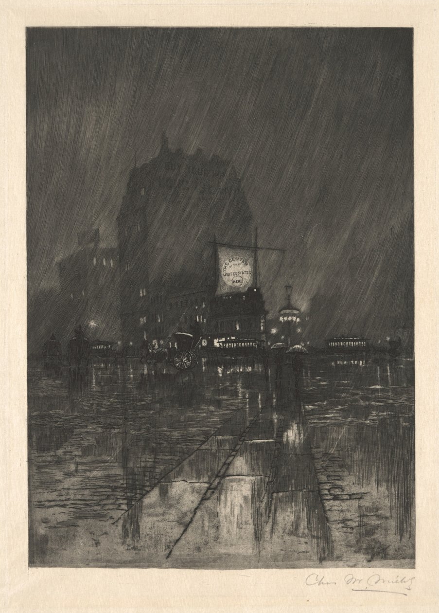 A Rainy Night, Madison Square, 1890. av Charles Frederick William Mielatz