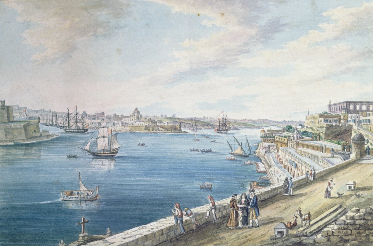 The Grand Harbour, Valletta, Malta (wc) av Charles Frederick de Brocktorff