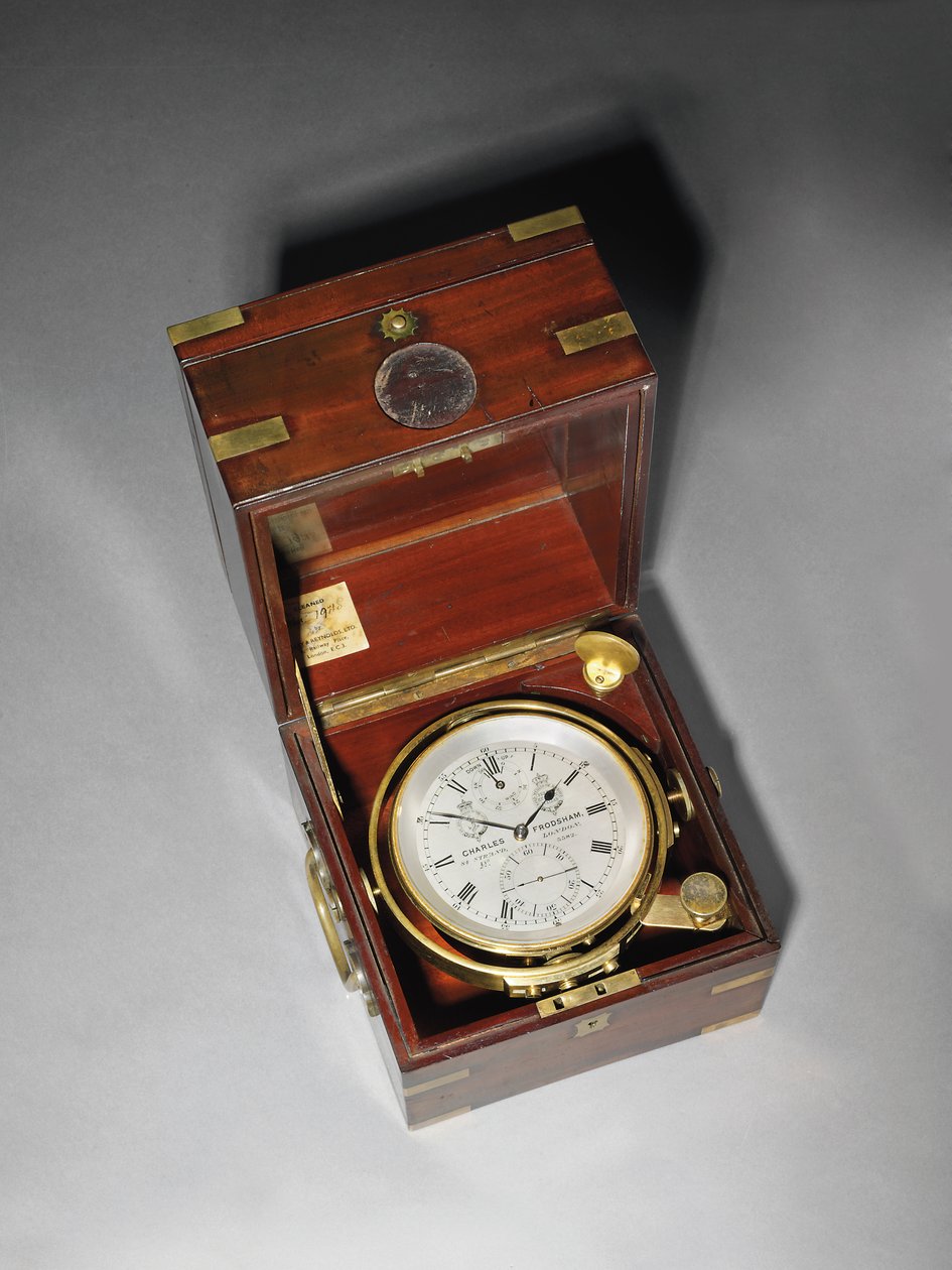 Et viktoriansk todagers marine kronometer med Hartnup balanse, ca. 1870 (montert i mahogni og messing) av Charles Frodsham