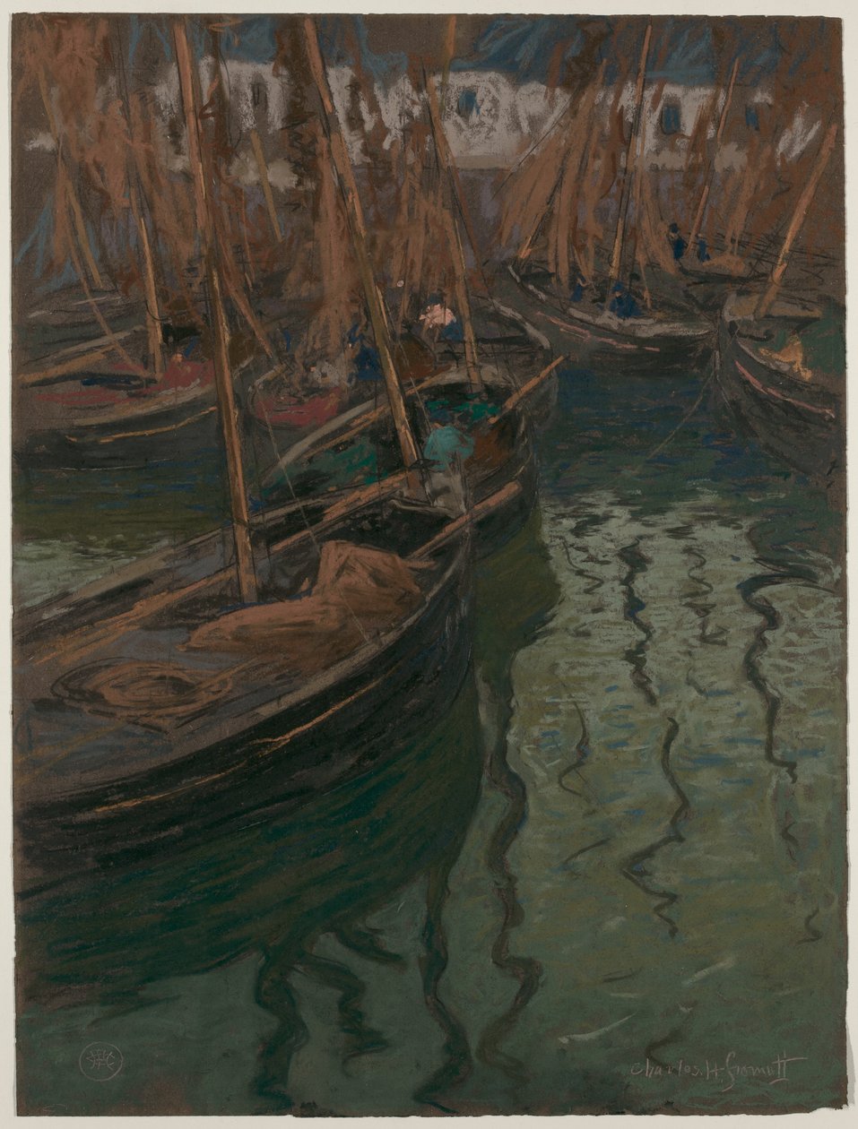 A Dock Harmony - Fiskebåter av Charles Fromuth