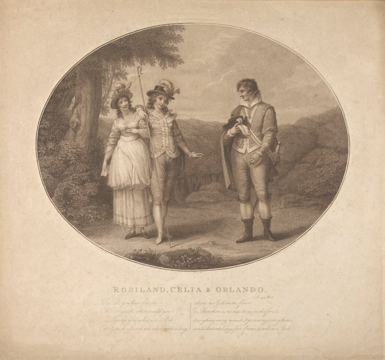 Rosalind, Celia og Orlando - "As You Like It", Act III, Scene II av Charles Gauthier Playter