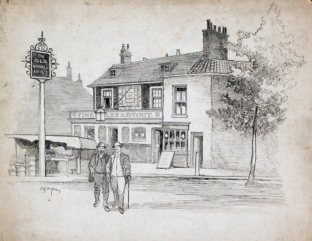 Old Windmill offentlig hus, 214-214 Chiswick High Road, Turnham Green, London, 1892-1933. av Charles George Harper
