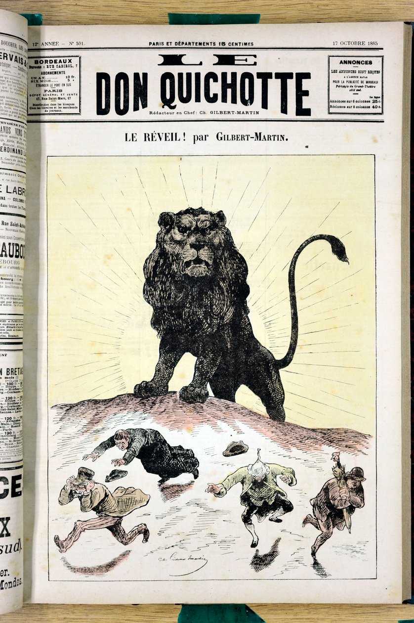 Omslag til ""Le Don Quixote"", nummer 591, satirisk i farger av Charles Gilbert Martin