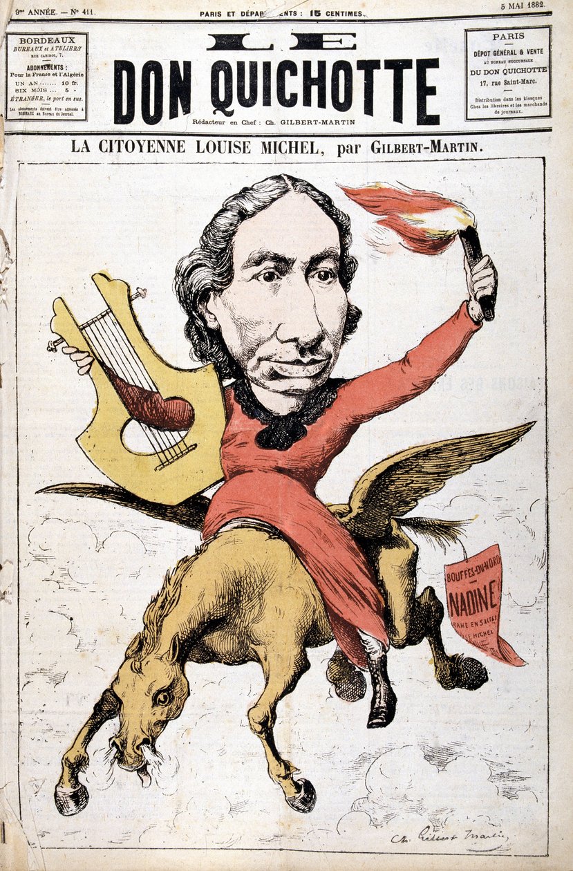 Tegneserie av La Citoyenne Louise Michel - i "" Le Don Quixote""" fra 05.05.1882 av Charles Gilbert Martin
