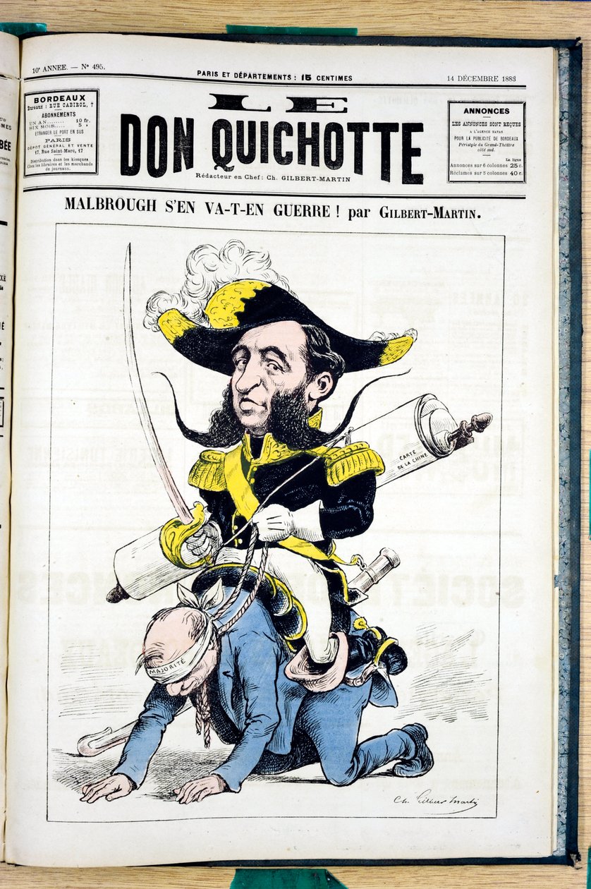 Omslag av ""Le Don Quixote"", nummer 495, satirisk i farger av Charles Gilbert Martin