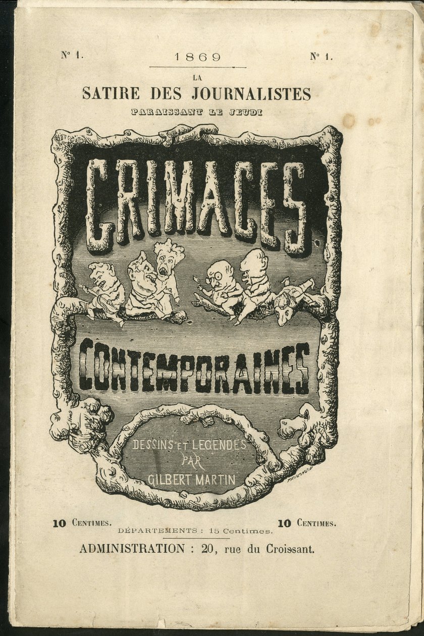 Illustrasjon av Charles Gilbert-Martin (1839-1905) for omslaget til "" Contemporary Grimaces"" av Charles Gilbert Martin