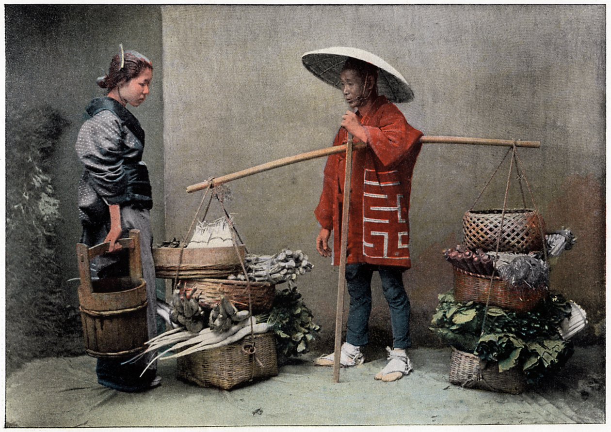 Grønnsakshandler i Japan, c1890 av Charles Gillot