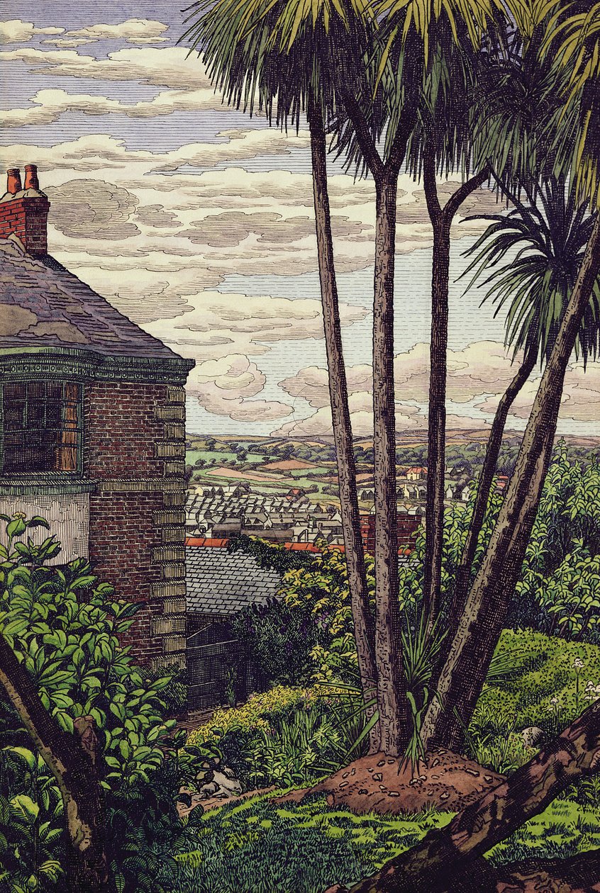 A Newlyn Garden (penn, blekk og akvarell på papir) av Charles Ginner