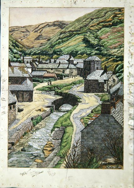 Boscastle, Cornwall, ca. 1919 (akvarell, penn og blekk på papir) av Charles Ginner