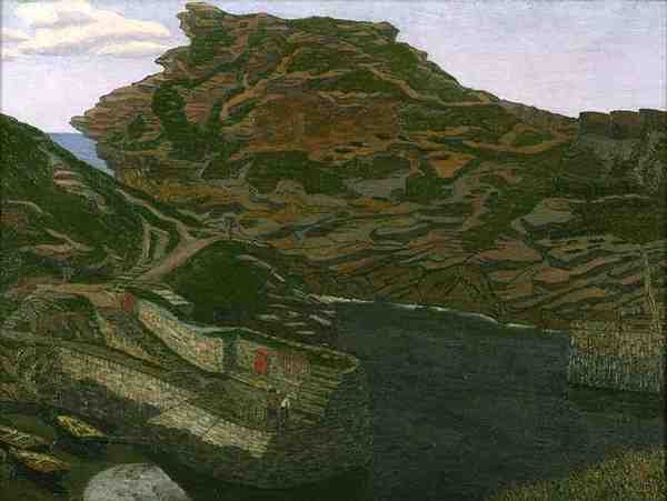 Boscastle Harbour, Cornwall (olje på lerret) av Charles Ginner
