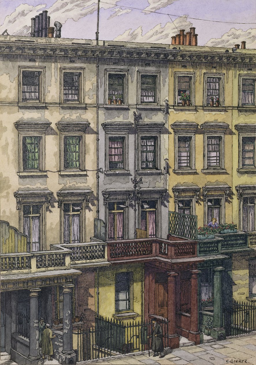 London Terrace (akvarell, penn og blekk på papir) av Charles Ginner