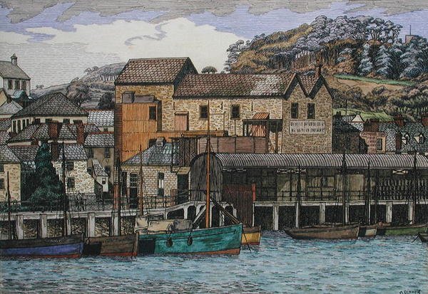The Harbour, Boscastle, Cornwall, ca. 1919 (penn og blekk og akvarell på papir) av Charles Ginner