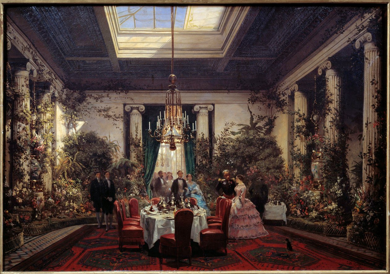 Frokost hos prinsesse Mathilde Letizia Bonaparte (1820-1904), rue de Courcelles i Paris Maleri av Sebastien Charles Giraud (1819-1892) 1854 Søn. 0,56x61 m. Compiegne, slottsmuseum av Charles Giraud