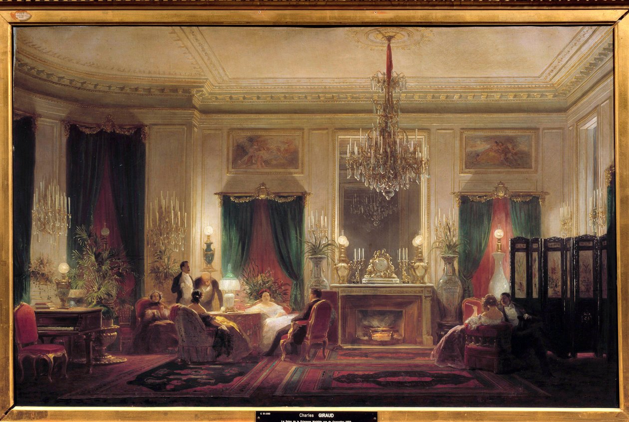 Salongen til prinsesse Mathilde Letizia Bonaparte (1820-1904), rue de Courcelles Maleri av Sebastien Charles Giraud (1819-1892) 1859 Søn. 0,63x1 m. Compiegne, musee du chateau - Innsiden av herskapshuset til prinsesse Mathilde Letizia Bonaparte (1820-1904) av Charles Giraud